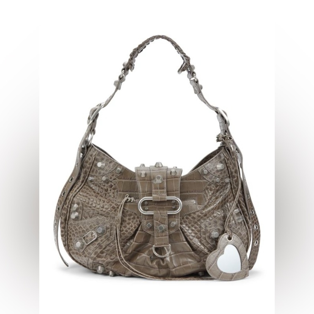 Balenciaga Le Cagole Croc Embossed Leather Shoulder Bag Authentic New Condition